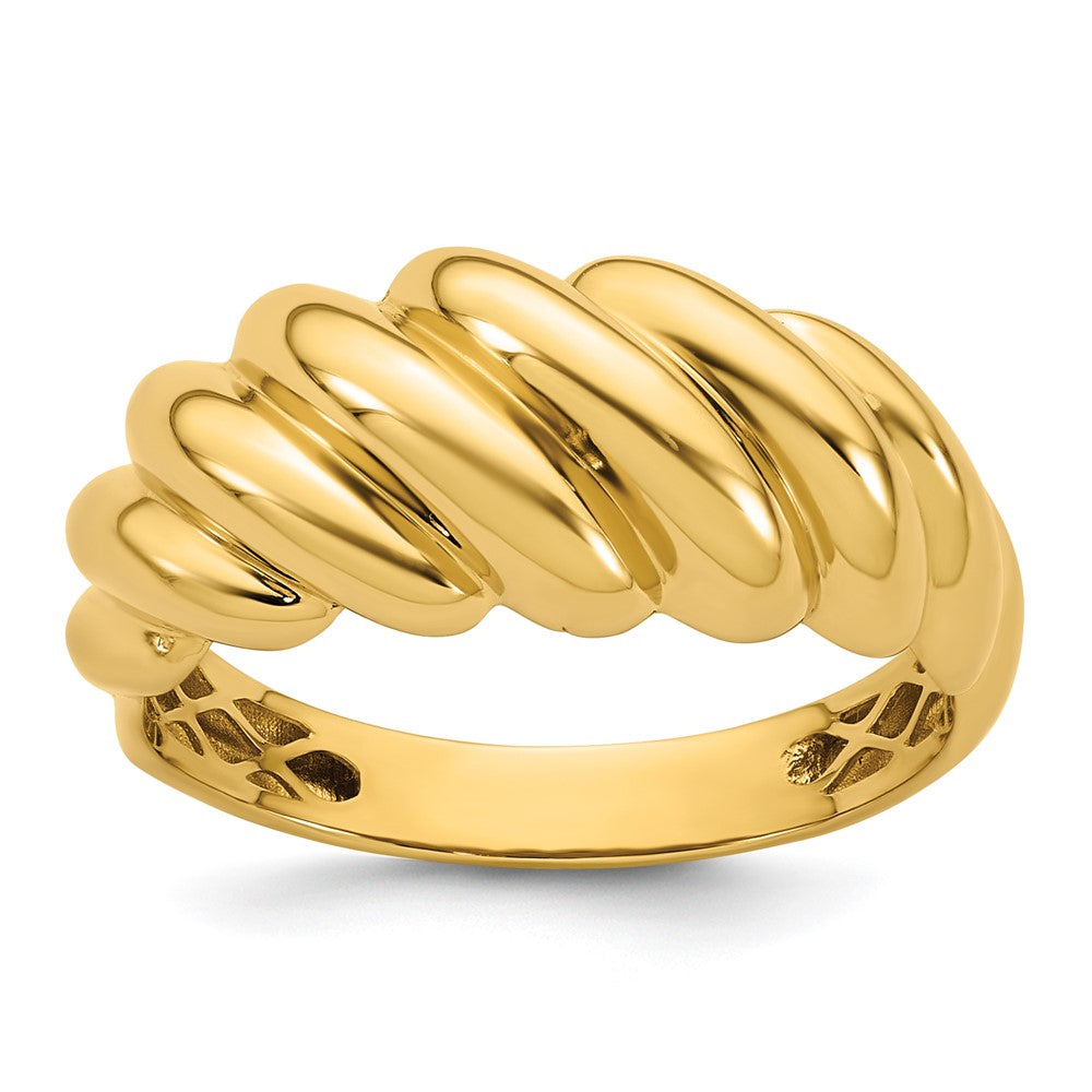 14K Gelbgold Poliert Gedrehter Abgestufter Gewölbter Ring, Größe 7