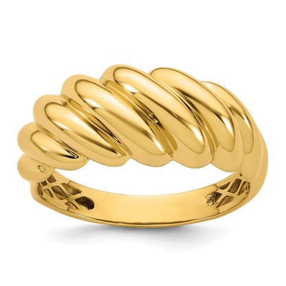 14K Gelbgold Poliert Gedrehter Abgestufter Gewölbter Ring, Größe 7