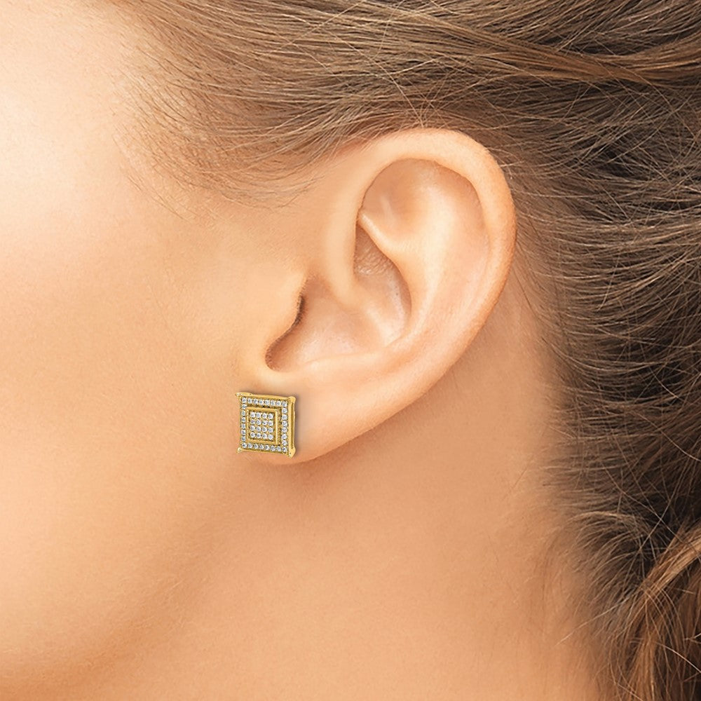 14K Gelbgold Ohrringe mit Diamanten (0,25 ct.), quadratischer Doppel-Zargenfassung und Gewindeverschluss