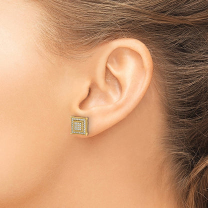 14K Gelbgold Ohrringe mit Diamanten (0,25 ct.), quadratischer Doppel-Zargenfassung und Gewindeverschluss