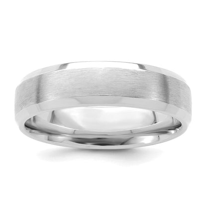 14K Weißgold 6 mm leichter Ehering mit Komfort-Passform, gebürstet-satinierter Oberfläche und polierter abgeschrägter Kante