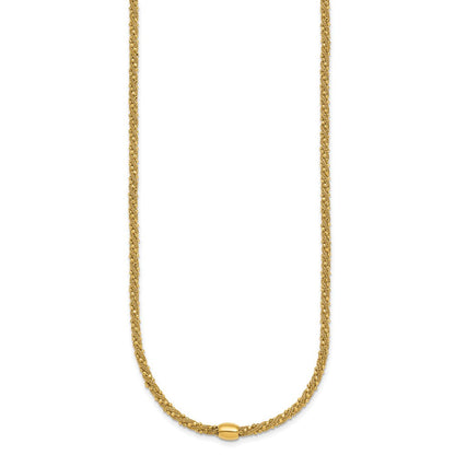 14K Gelbgold Poliert und Strukturiert Gedreht mit Perle 17 Zoll Halskette