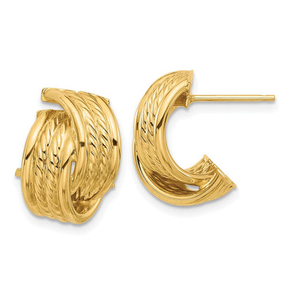 14K Gelbgold Poliert und Strukturiert Gedreht Ohrstecker
