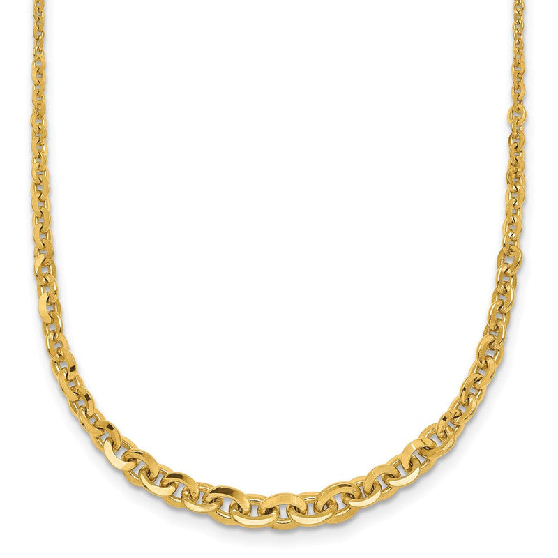 14K Gelbgold Poliert Fantasie Abgestuft Ankerkette Glieder 18 Zoll Halskette