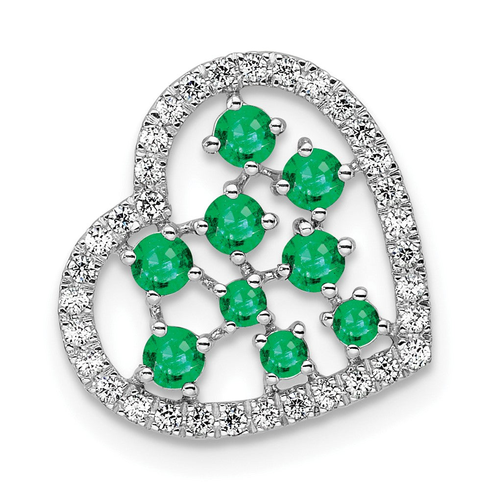 14K Weißgold Poliert Diamant und Smaragd Herz Kette Anhänger