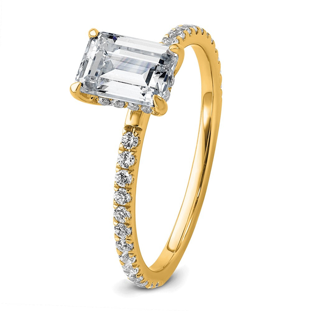 14K Gelbgold Verlobungsring mit 1 3/8K zertifiziertem, im Labor gezüchtetem Diamant im Emerald-Schliff, VS/SI+ G+, Solitär mit Flair, komplett