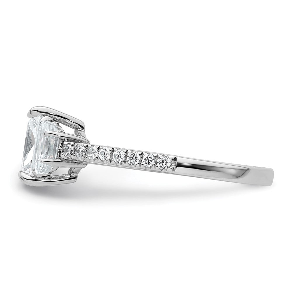 14K Weißgold Verlobungsring mit Halbmond, Drei-Steine-Fassung, 0,75 ct. Labor-Diamanten VS+ F+, 1 ct. Center-Radiant, Semi-Mount