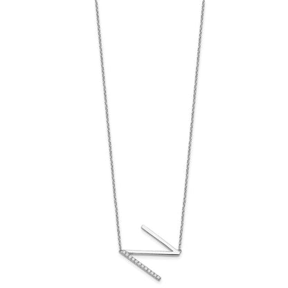14K Weißgold Seitlich Diamant Initiale N 18 Zoll Halskette