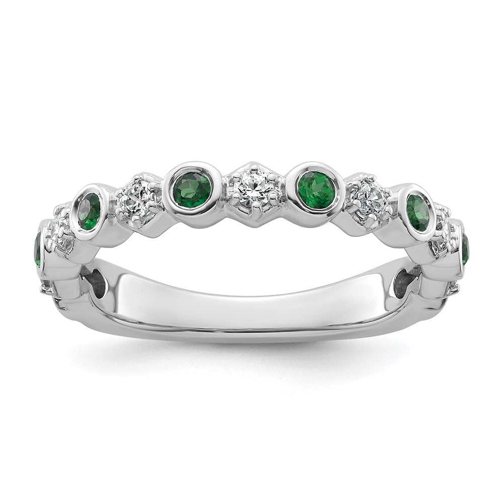 14K Weißgold Poliert Diamant und Smaragd Mode Ring