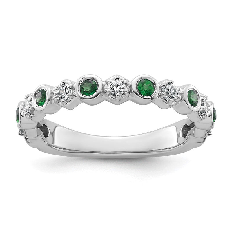 14K Weißgold Poliert Diamant und Smaragd Mode Ring