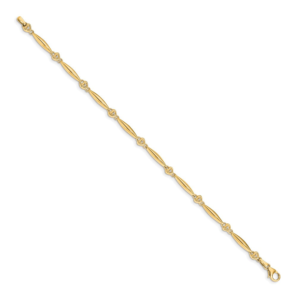 14K Gelbgold Komplett 1/20 Karat Diamant Herz 7 Zoll Armband