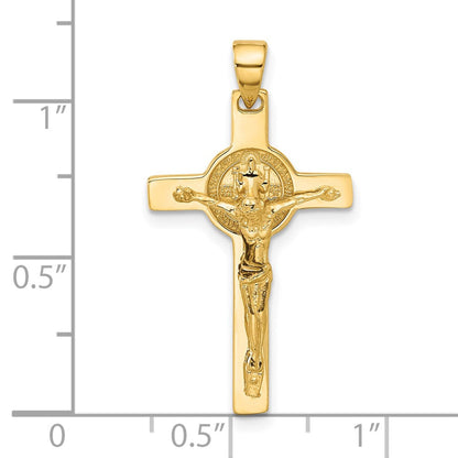 14K Gelbgold Polierter Kruzifix- und Heiliger-Benedikt-Anhänger
