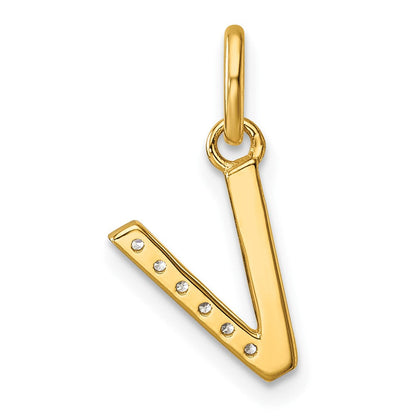 14K Gelbgold gedrehter Charm mit Initiale „V" und 0,05 ct. Diamant