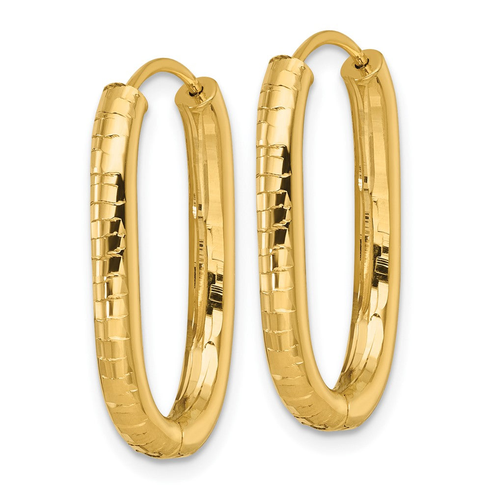 14K Gelbgold Poliert 3.25mm Strukturiert Oval Klappbar Creolen