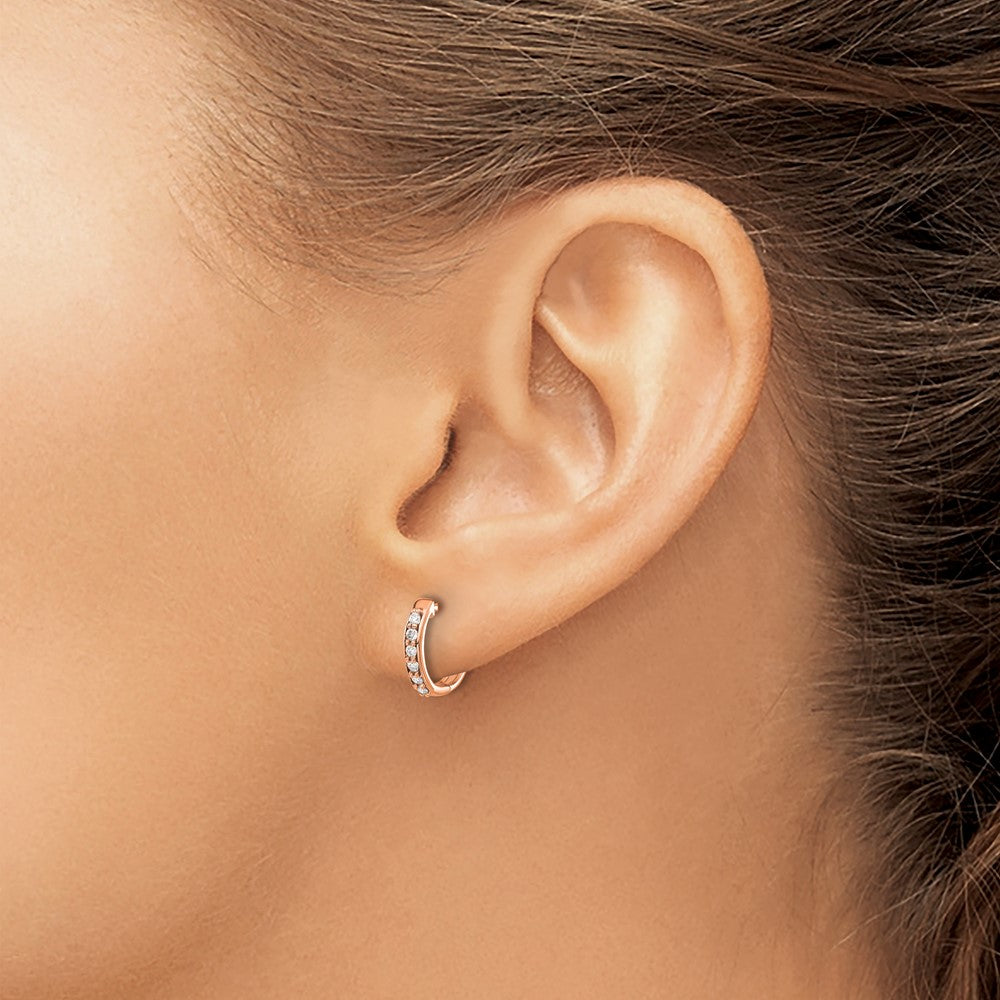 14K Roségold Creolen mit Klappscharnier und 0,125 Karat Diamanten