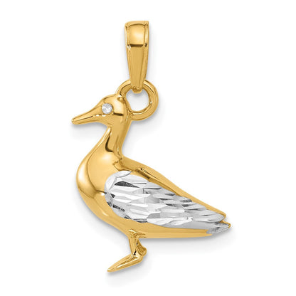 14K Gelbgold und Rhodium Diamant-geschliffener 3-D Enten-Anhänger