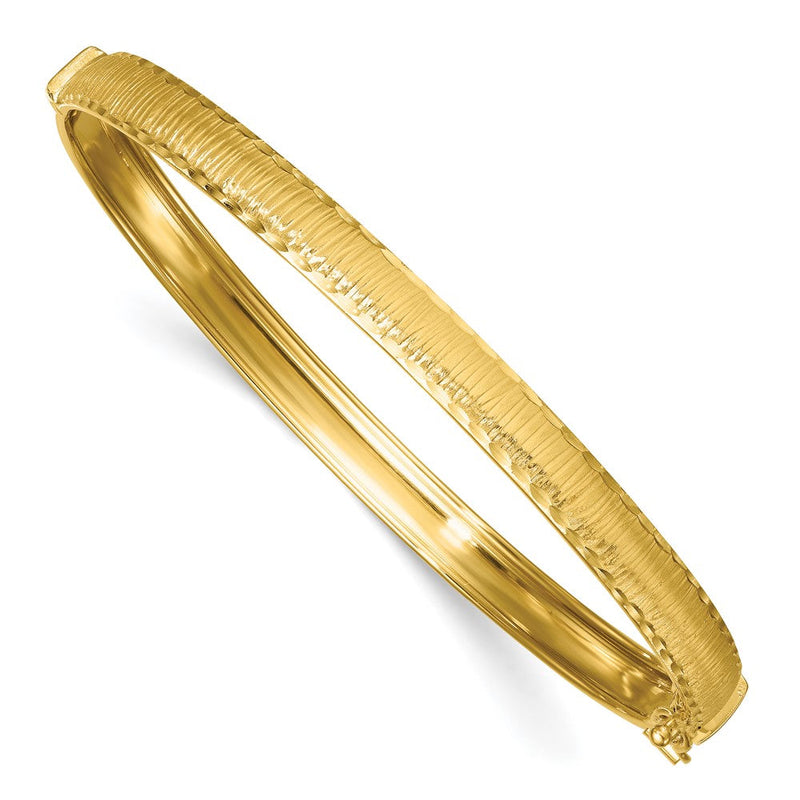 14K Gelbgold Poliert Diamantiert Strukturiert 5.25mm Klappbar Oval Armreif Armband