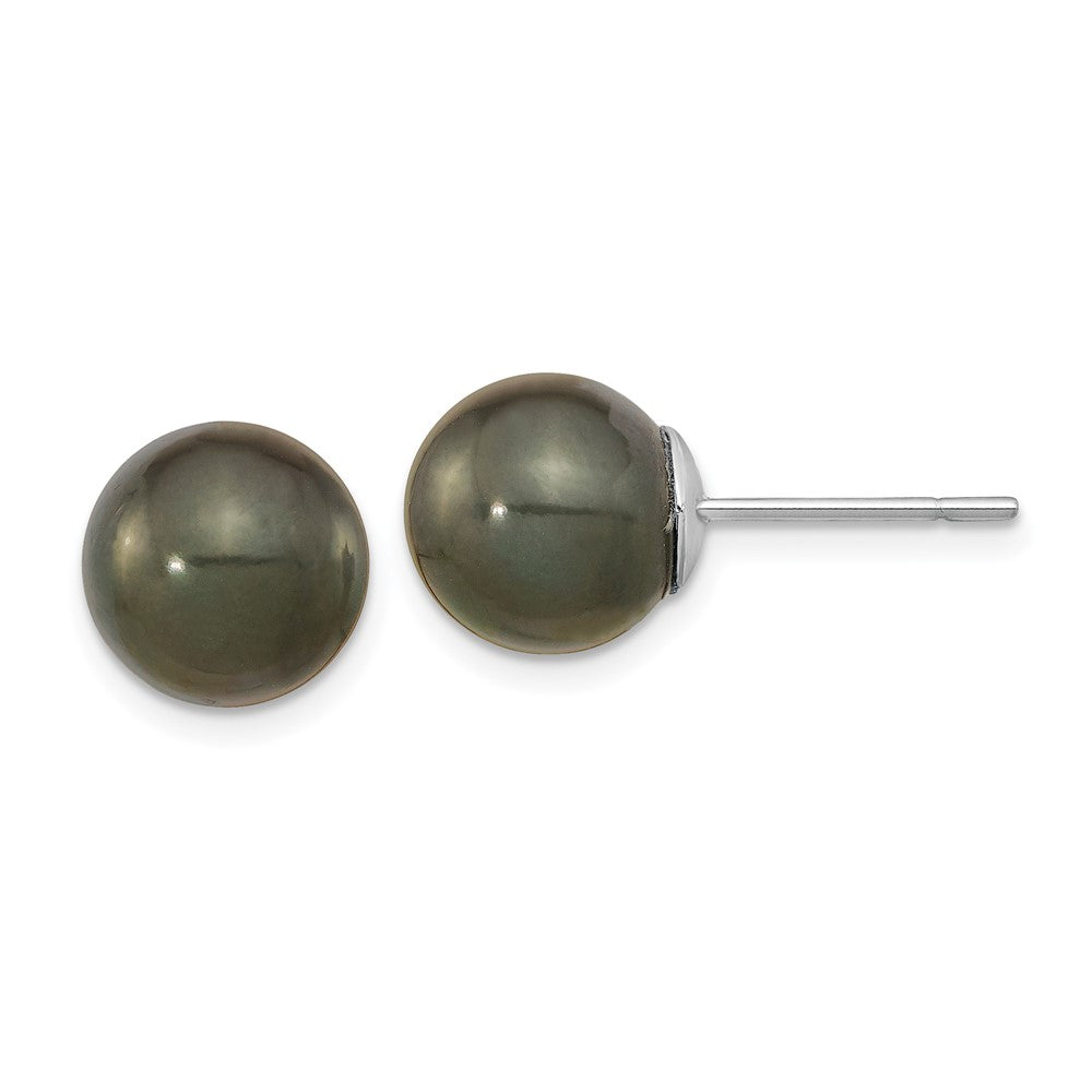 14K Weißgold 10-11mm Schwarz Rund Tahitian Salzwasser Zuchtperle Ohrstecker