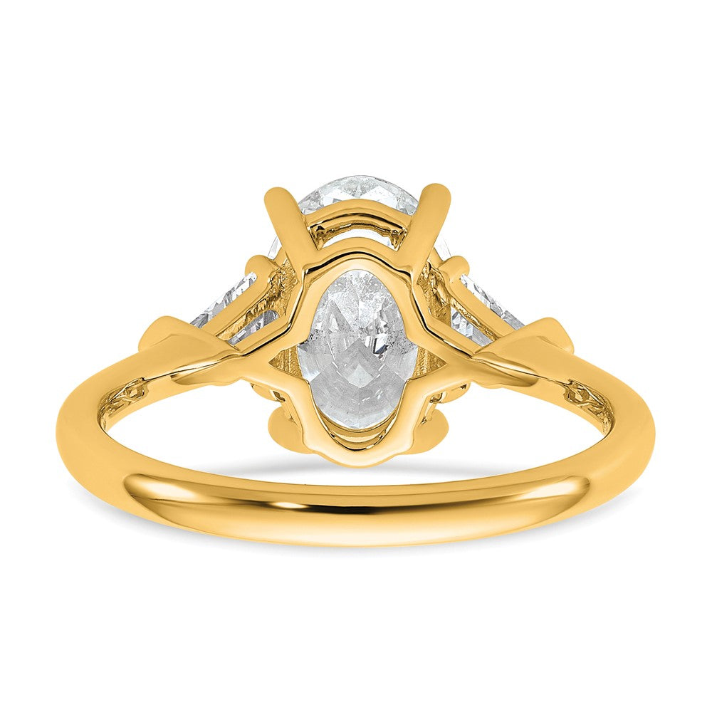 14K Gelbgold 1/2 Karat Im Labor Gezüchtet Diamant Vs/si+ G+ Trillant und 2 Karat Oval Mittig Halbfassung Dreistein Verlobungsring