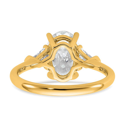 14K Gelbgold 1/2 Karat Im Labor Gezüchtet Diamant Vs/si+ G+ Trillant und 2 Karat Oval Mittig Halbfassung Dreistein Verlobungsring