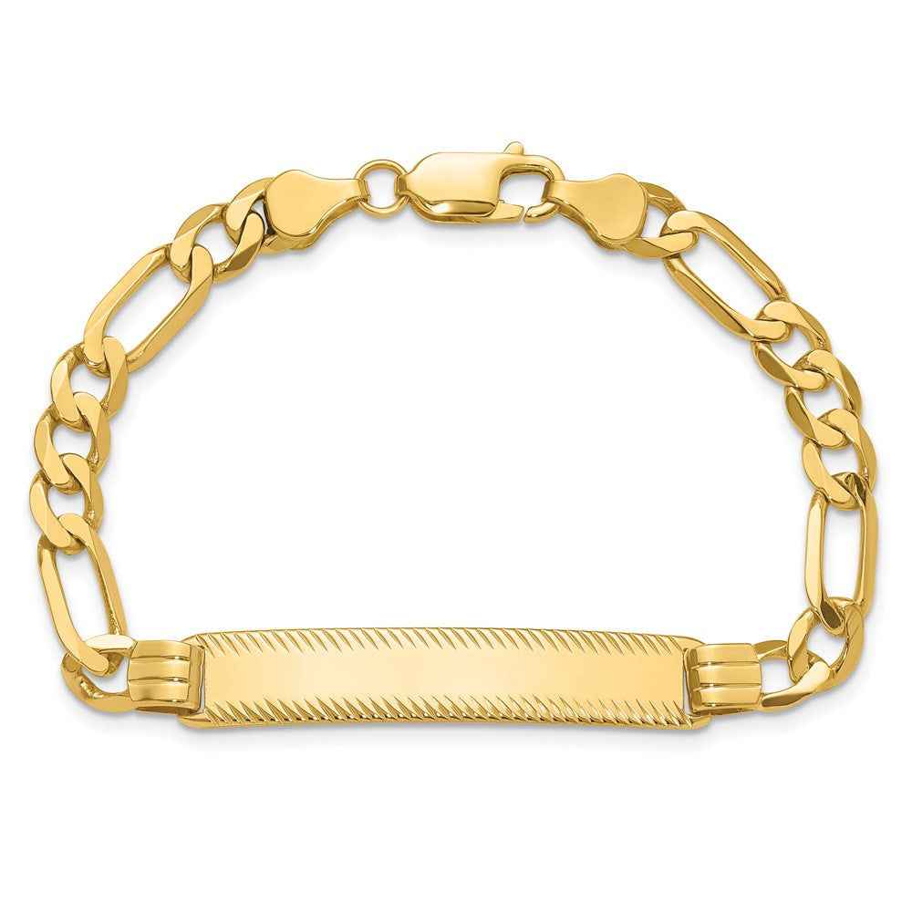 14K Gelbgold Poliert Massiv Kette/solid Platte Figaro Glieder Diamantiert 39x8mm Platte 8 Zoll Id Armband