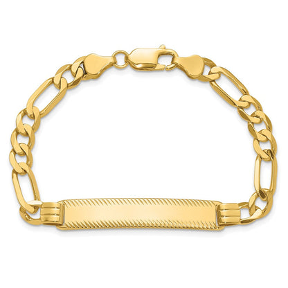 14K Gelbgold Poliert Massiv Kette/solid Platte Figaro Glieder Diamantiert 39x8mm Platte 8 Zoll Id Armband