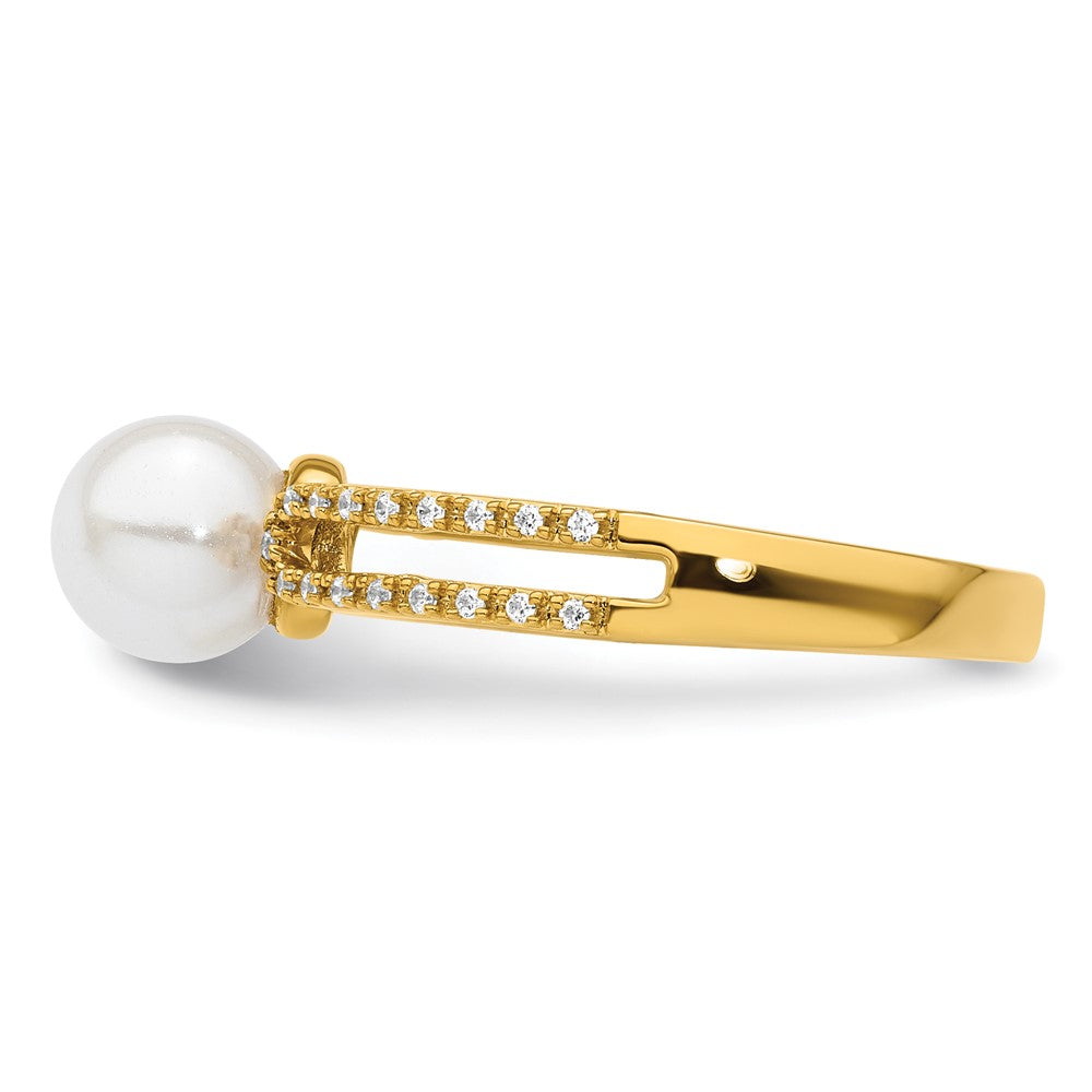 14K Gelbgold Ring poliert mit Diamant und Perle