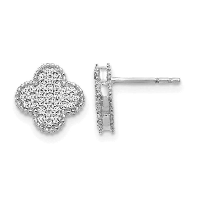 14K Weißgold Ohrstecker mit Kleeblatt-Design und 0,33K Diamanten in Pavé-Fassung