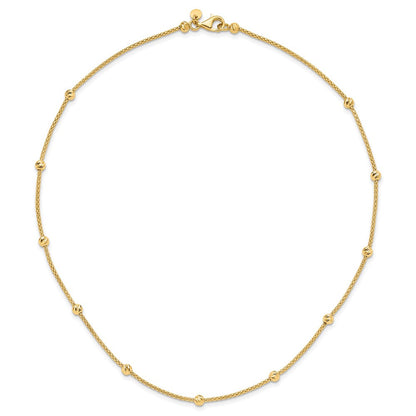 14K Gelbgold Poliert Diamantiert Perlen und Netz Kette 17 Zoll Halskette
