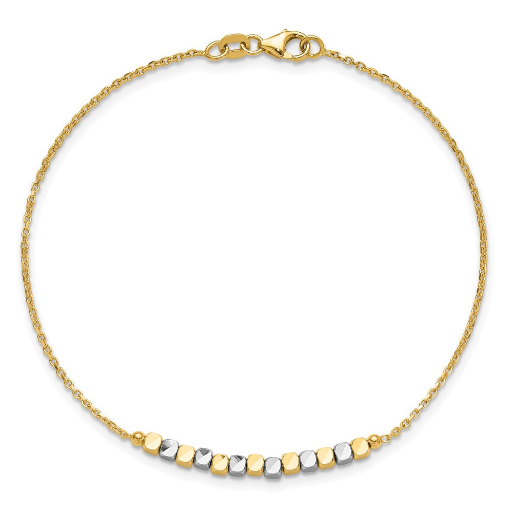 14K Bicolor Gold Bicolor Quadratisch Gekugelt 7.5 Zoll Armband