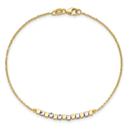 14K Bicolor Gold Bicolor Quadratisch Gekugelt 7.5 Zoll Armband