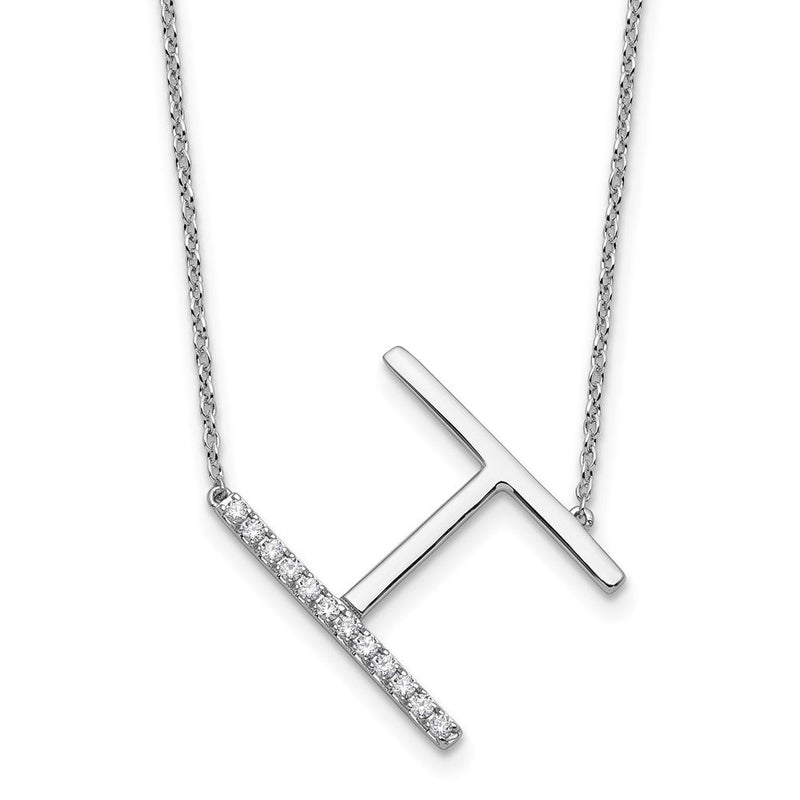 14K Weißgold Seitlich Diamant Initiale H 18 Zoll Halskette
