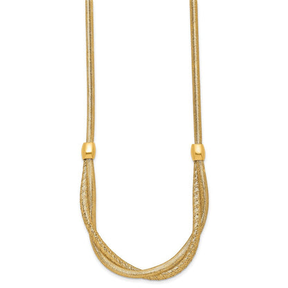 14K Gelbgold Poliert Gedreht mit Perlen 7mm Flexibel Netz 18 Zoll Halskette