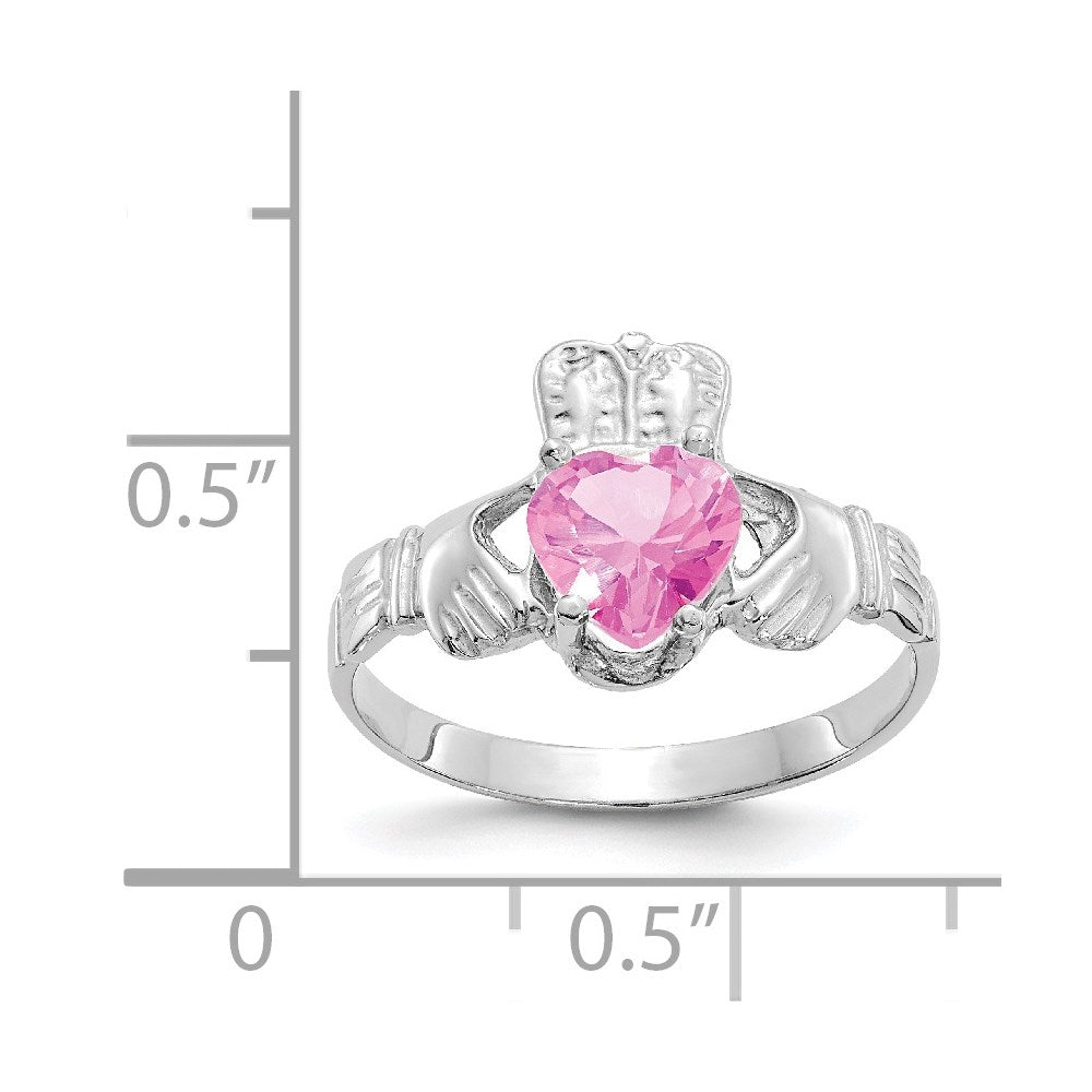14K Weißgold October Zirkonia Herz Geburtsstein Claddagh Ring