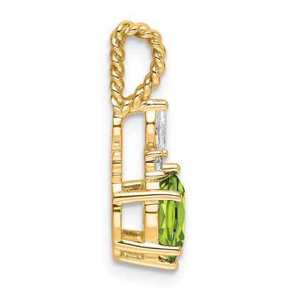 14K Gelbgold Diamant und 7x5 Oval August/peridot Gedreht Kette Anhänger