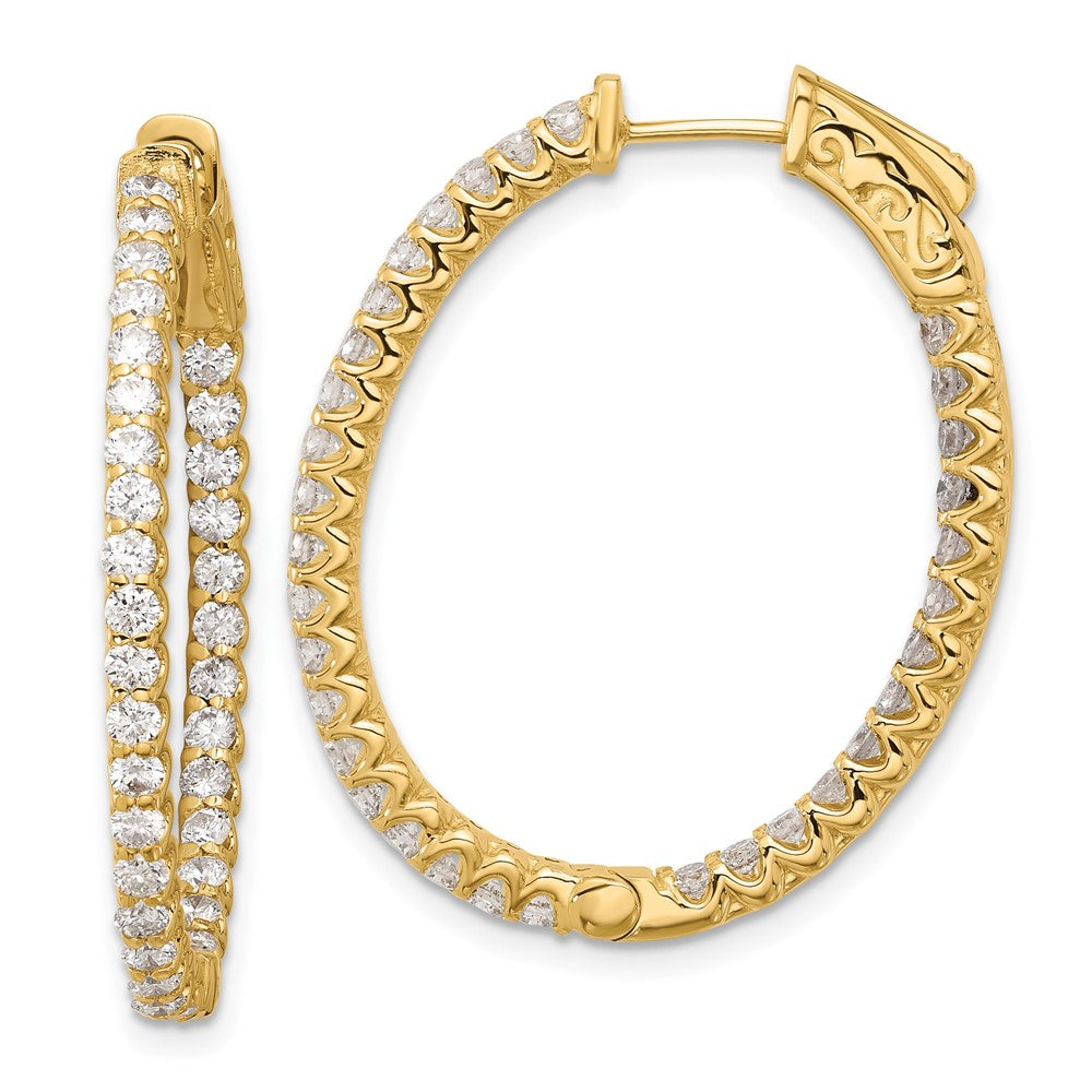 14K Gelbgold 2.3 Karat Diamant In/out Oval Creole mit Sicherheits Verschluss Ohrringe