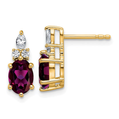 14K Gelbgold Diamant- und 7x5 ovale Juni/Rhodolith-Granat-Ohrstecker
