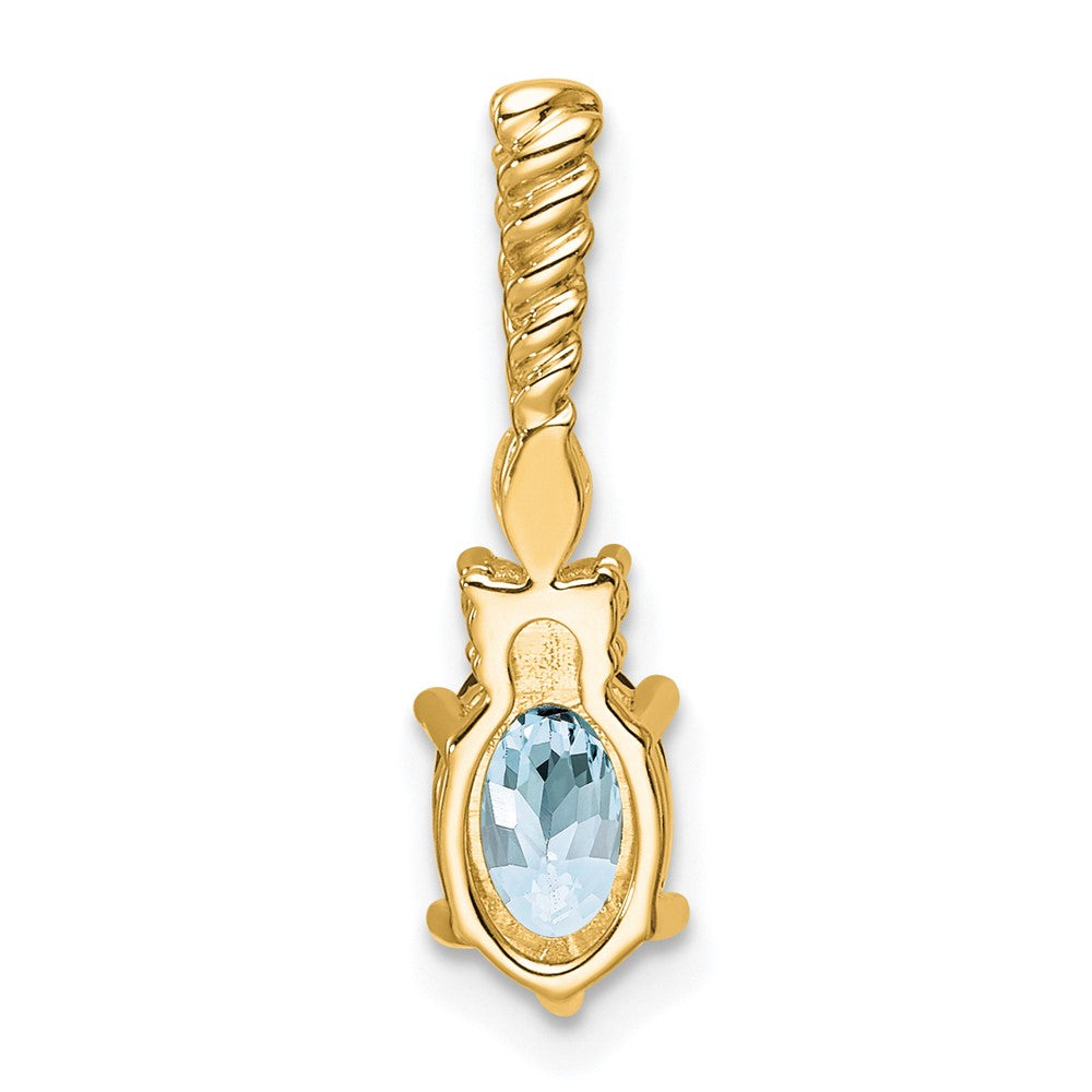 14K Gelbgold Diamant und 7x5 Oval March/aquamarine Gedreht Kette Anhänger