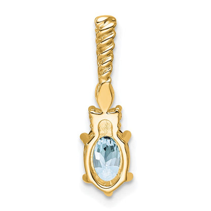 14K Gelbgold Diamant und 7x5 Oval March/aquamarine Gedreht Kette Anhänger