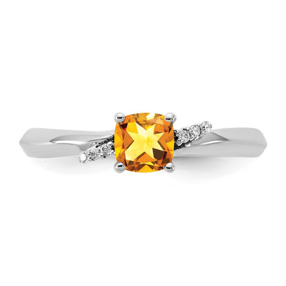 14K Weißgold Poliert Diamant und Citrin Mode Ring