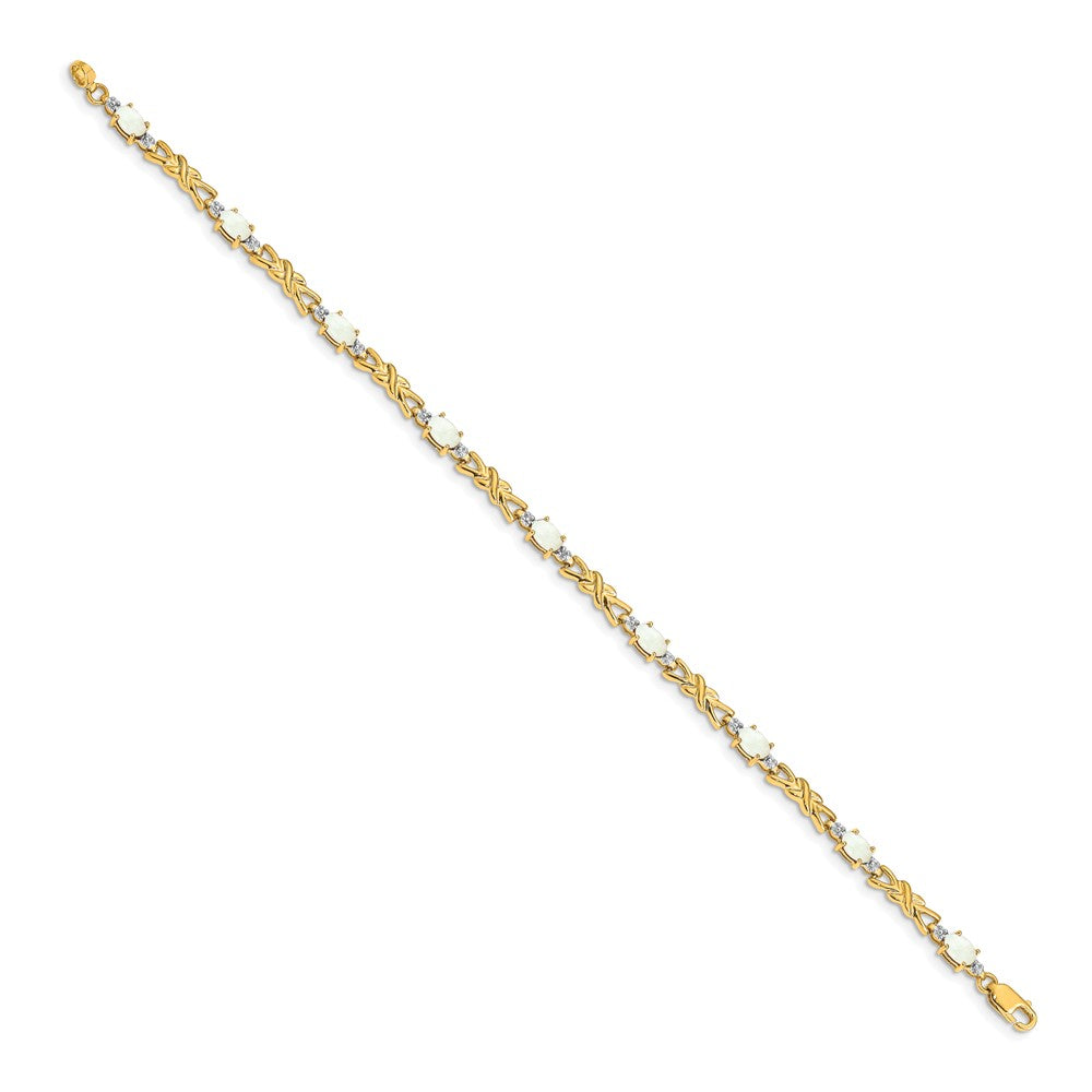 14K Gelbgold Komplett Diamant und Oval Opal X-design 7.25 Zoll Armband