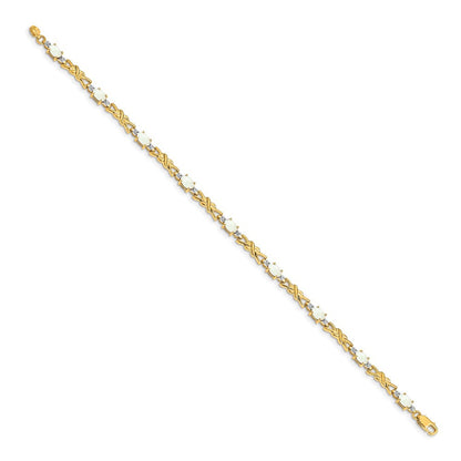 14K Gelbgold Komplett Diamant und Oval Opal X-design 7.25 Zoll Armband