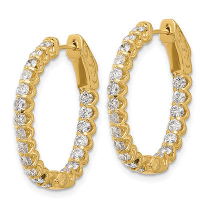 14K Gelbgold 2 Karat Diamant In/out Oval Creole mit Sicherheits Verschluss Ohrringe