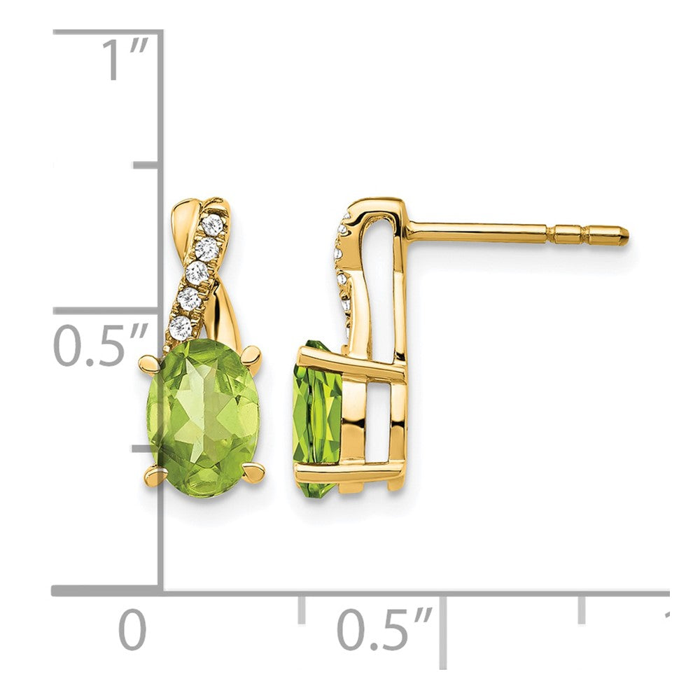 14K Gelbgold Ohrstecker mit ovalem 7x5 mm Peridot (August-Geburtsstein) und Diamanten