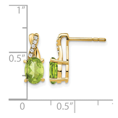 14K Gelbgold Ohrstecker mit ovalem 7x5 mm Peridot (August-Geburtsstein) und Diamanten