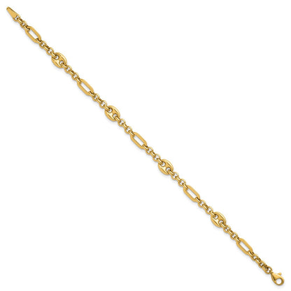 14K Gelbgold Poliert 4.6mm Fantasie Multi-link Gliederarmband