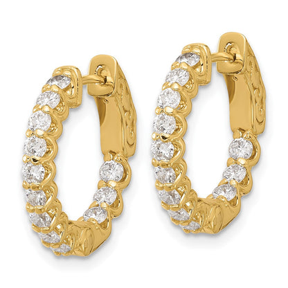 14K Gelbgold 1.2 Karat Diamant Rund In/out Creole mit Sicherheits Verschluss Ohrringe