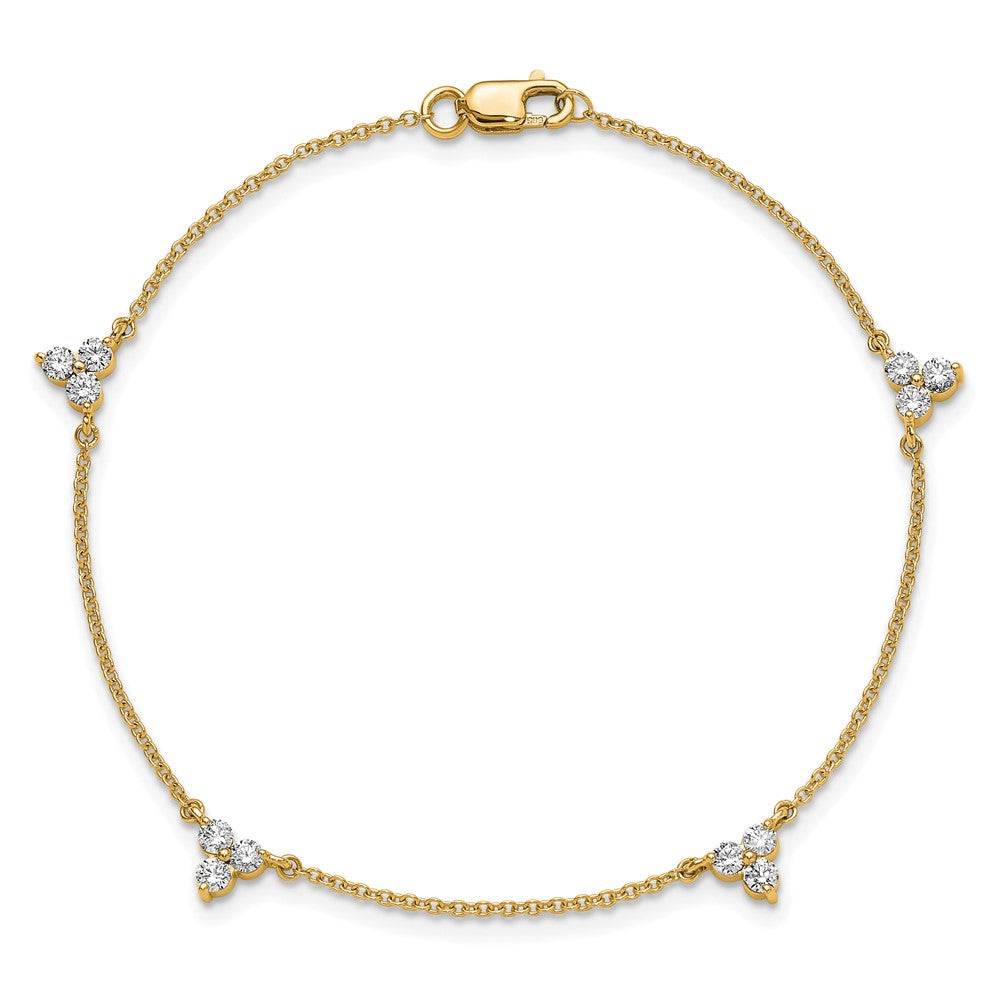 14K Gelbgold Komplett 5/8 Karat Diamant 3-stone Cluster 4-station 7 Zoll Armband