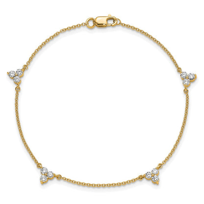 14K Gelbgold Komplett 5/8 Karat Diamant 3-stone Cluster 4-station 7 Zoll Armband
