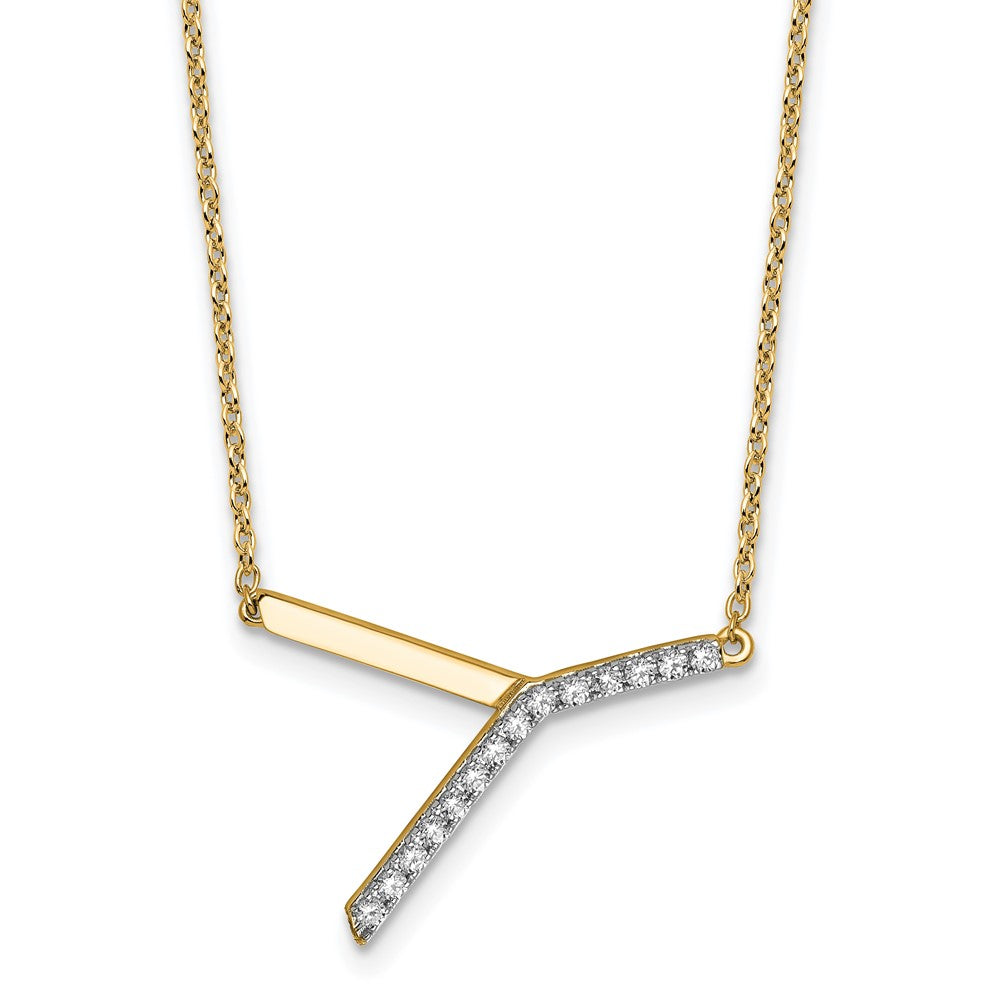 14K Gelbgold Seitlich Diamant Initiale Y 18 Zoll Halskette